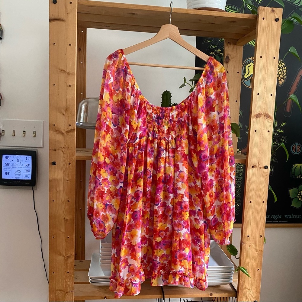 Misa Pink Orange Yellow Floral Chiffon Dress Romper XS - Picture 4 of 16